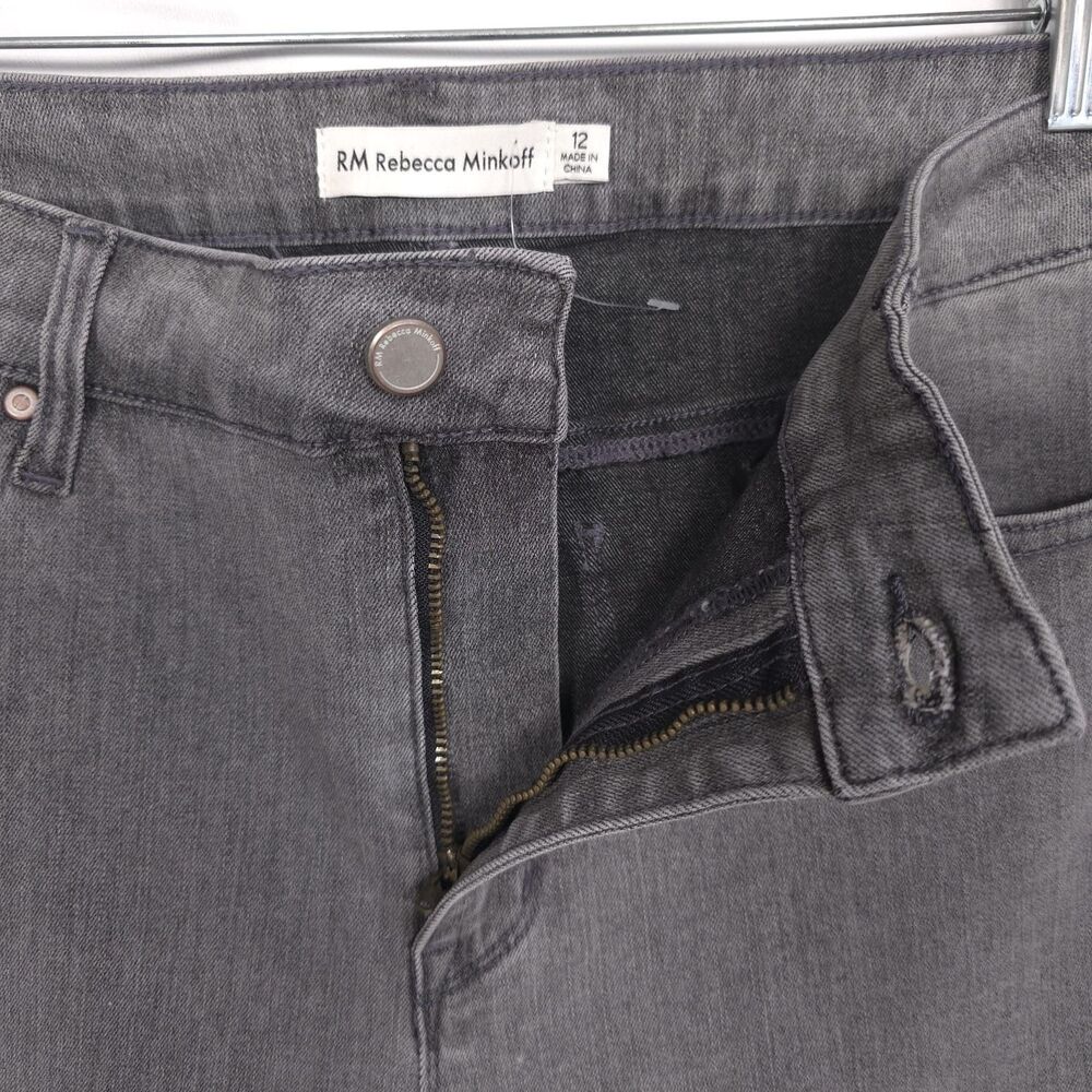 RM REBECCA MINKOF NWOT Gray Stretch Flare Bootcut Jeans Side Stripe Metallic 12 - Picture 8 of 13